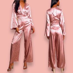 Lulu's Untamed Dame Dusty Lavender Leopard Print Satin Jumpsuit Size XS